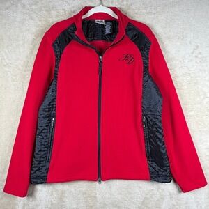 Harley Davidson Womens Red Black Fleece Jacket Full Zip Embroidered Logo XL